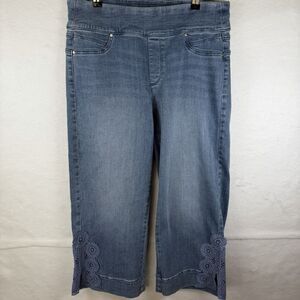 Chicos Perfect Stretch Crop Jeans Crocheted Hem Super Soft Comfy Sz 1/8/M